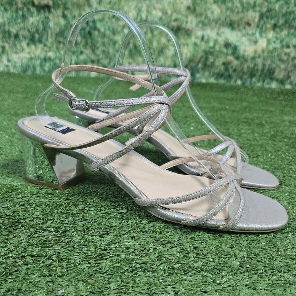 White House Black Market | Tillie elegant strappy ankle wrap mirror heels